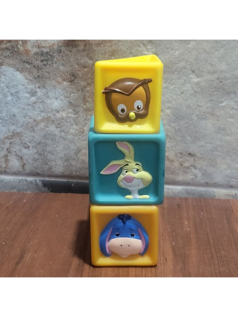 Vintage Winnie the Pooh Soft Rubber Toy Blocks Lot of 3 Owl Rabbit Eeyore